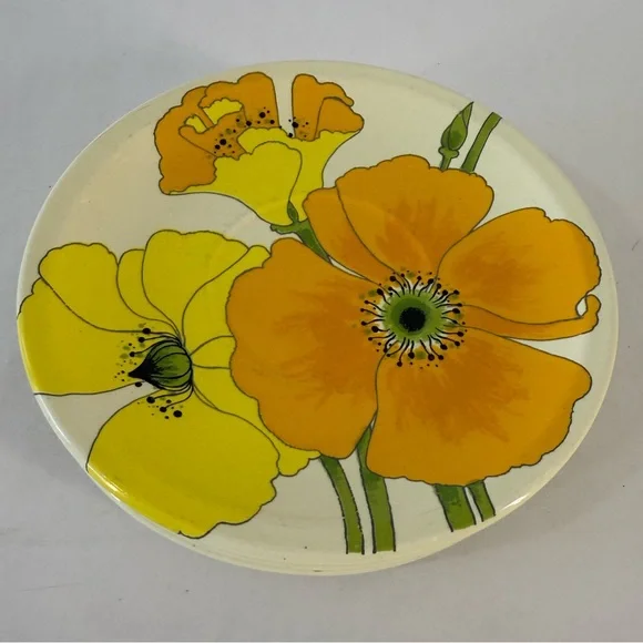 Vintage 70's Metlox California Poppy Trail Wild Poppy 6" Saucer Set of 4 - Picture 3 of 5